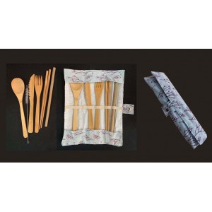 Bamboo Material Cutlery Set with Straw